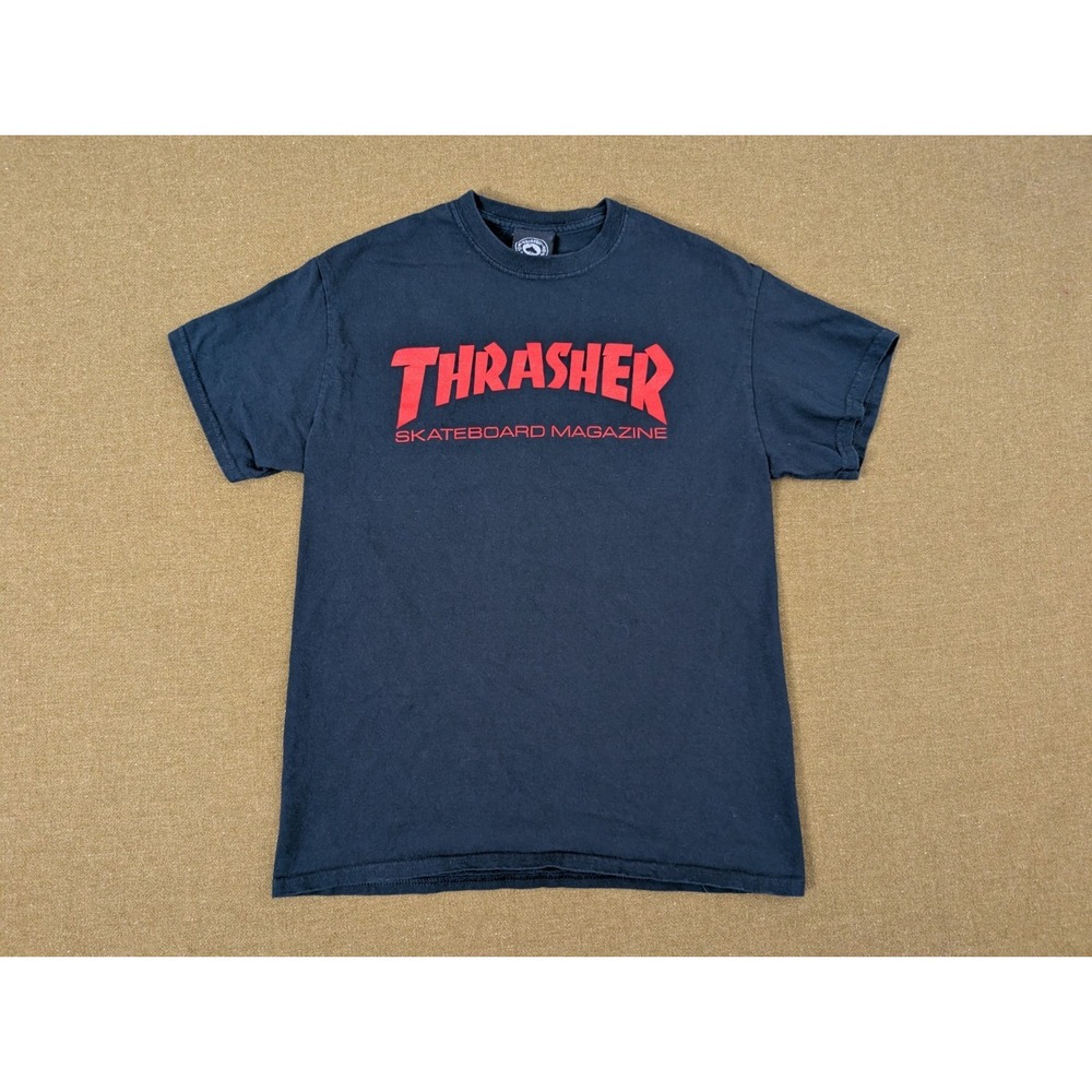Thrasher Magazine Logo T-Shirt Size M Black Skateboarding Cotton Mens